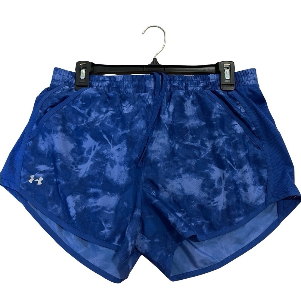 Under Armour Heat Gear Lined Athletic Shorts with Pockets Blue Design Sz Medium